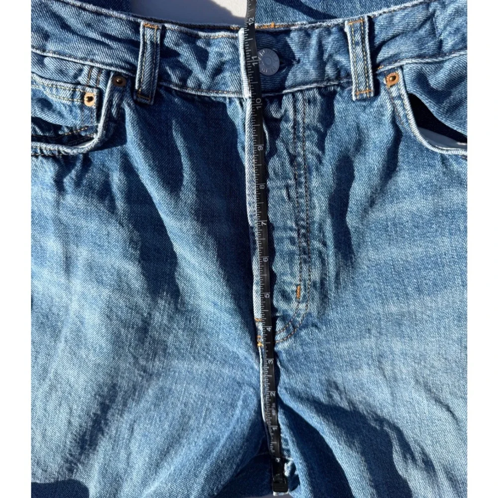 Madewell Curvy Pieced Barrel-Leg Jean Blue Denim Button Fly High Rise Size 28